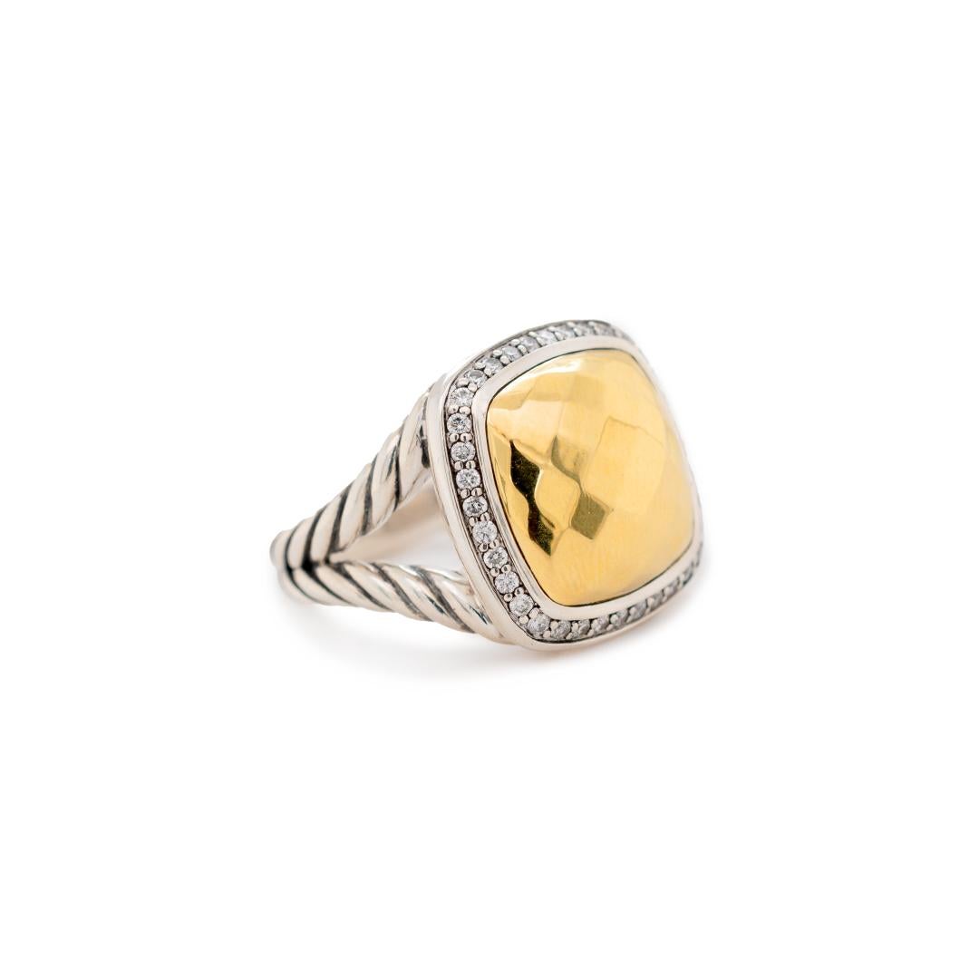 Damen signiert 925 Sterling 750 18K Gold David Yurman Albion Pave' Diamantring im Zustand „Hervorragend“ in Houston, TX