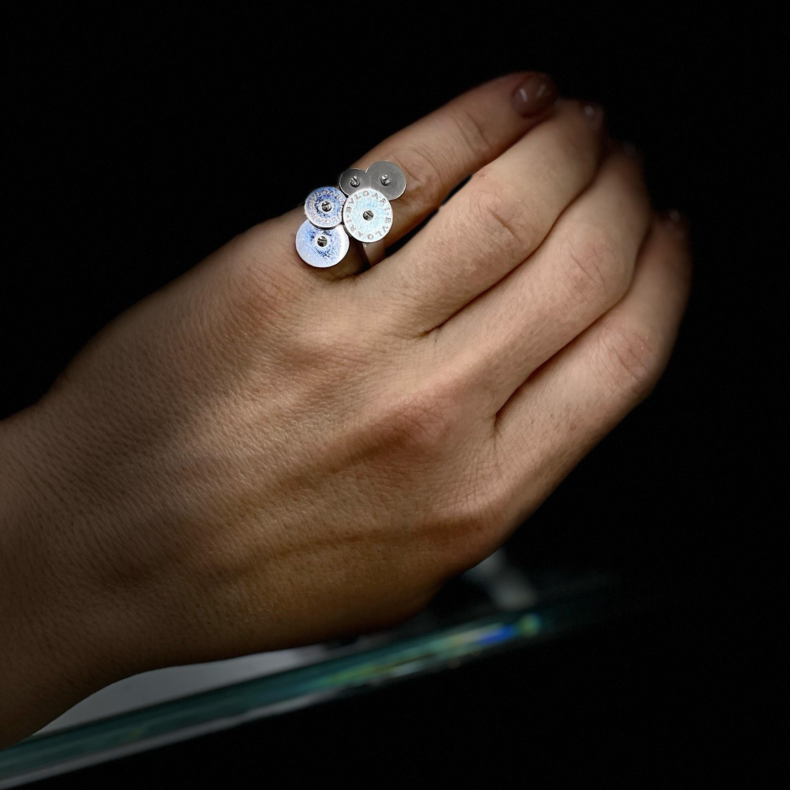 Ladies Signed Bvlgari Cicladi Spiral 18K White Gold Ring For Sale 3