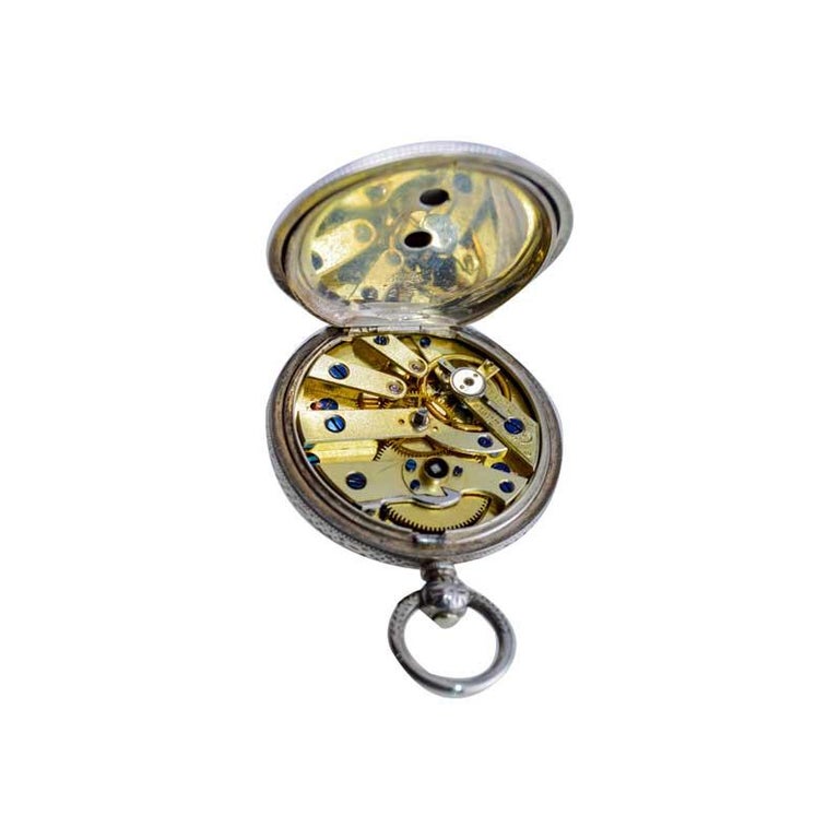 Ladies Silver Keywind Pendant Watch with Cartouche Silver and Enamel