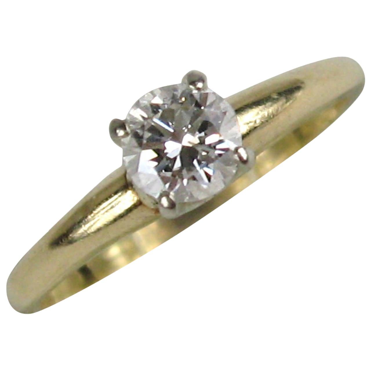 Ladies Solitaire Yellow Gold Diamond Engagement Ring For Sale