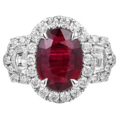 Ladies Statement GRS Certified5.29cttw Oval Pigeon Blood Red Ruby & Diamond Ring
