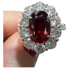 Ladies Statement GRS Certified5.29cttw Oval Pigeon Blood Red Ruby & Diamond Ring