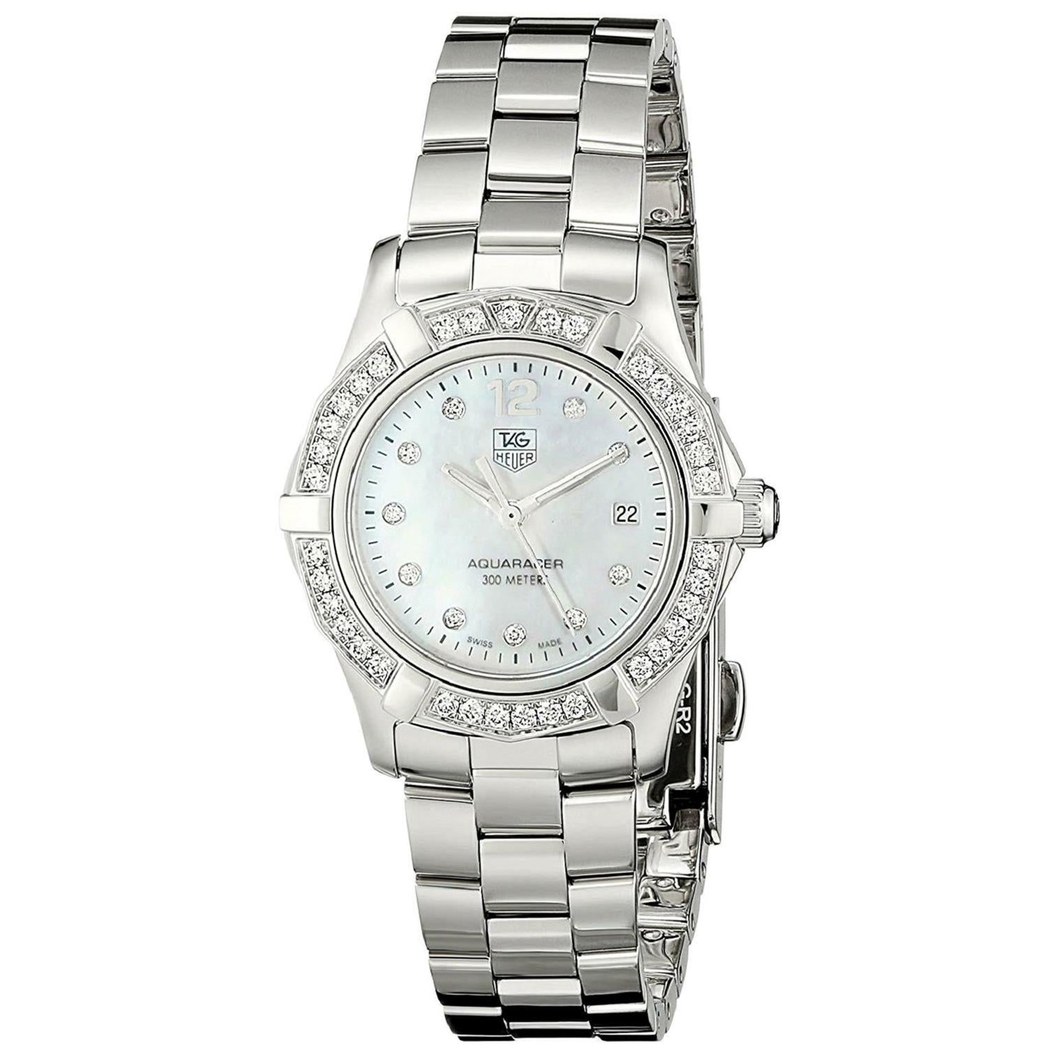 Ladies TAG Heuer Aquaracer Steel Mother of Pearl Diamond Quartz Watch For Sale