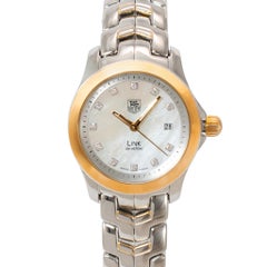 Ladies Tag Heuer Link Lady 27MM WJF1353 Mop Diamond Dial Gold Steel Quartz Watch