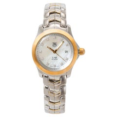 Ladies Tag Heuer Link Lady 27MM WJF1353 Mop Diamond Dial Gold Steel Quartz Watch