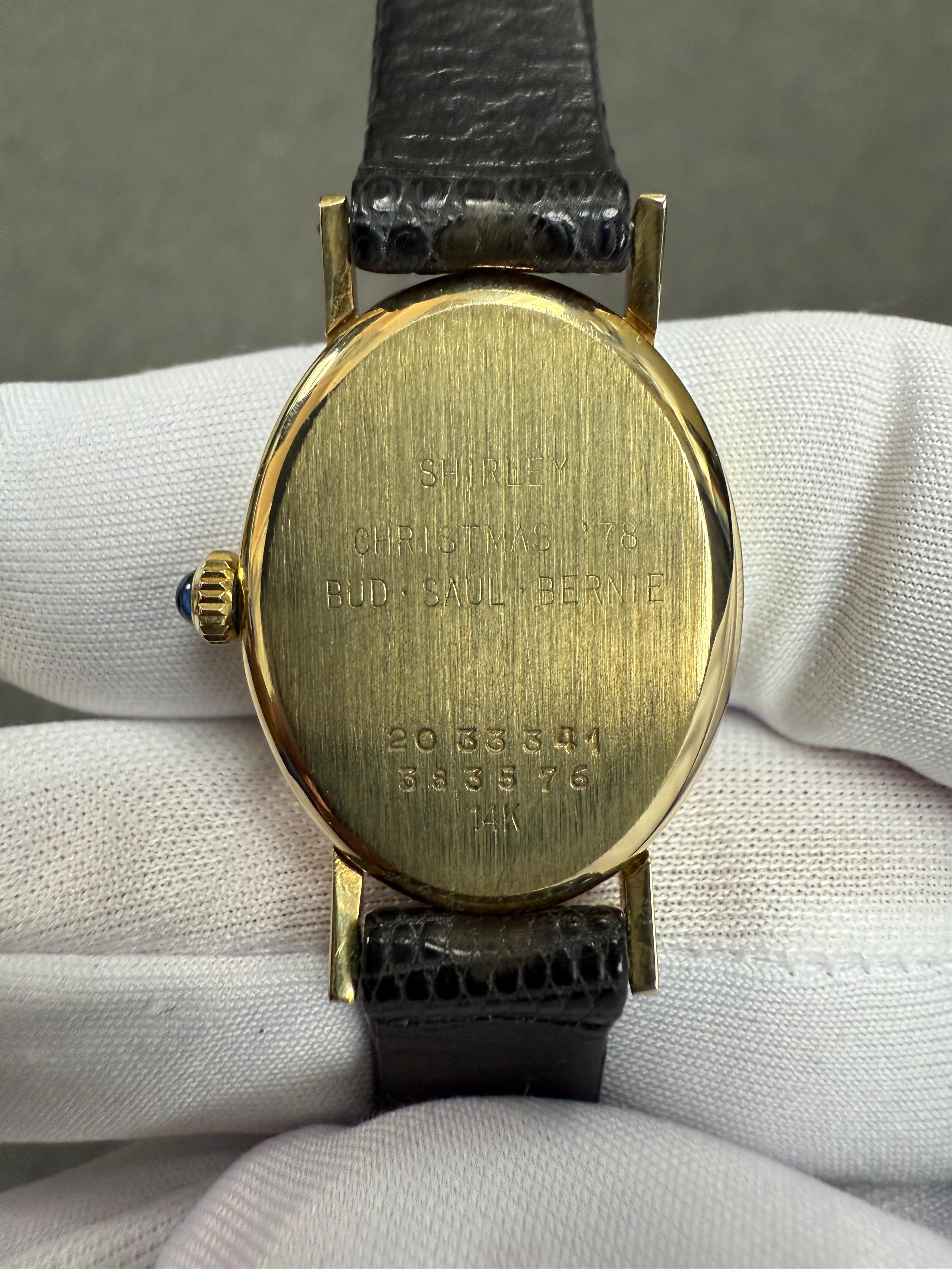 Reloj de pulsera Tiffany de oro amarillo de 14 quilates de los años 70 para señora, con correa de piel en venta 7
