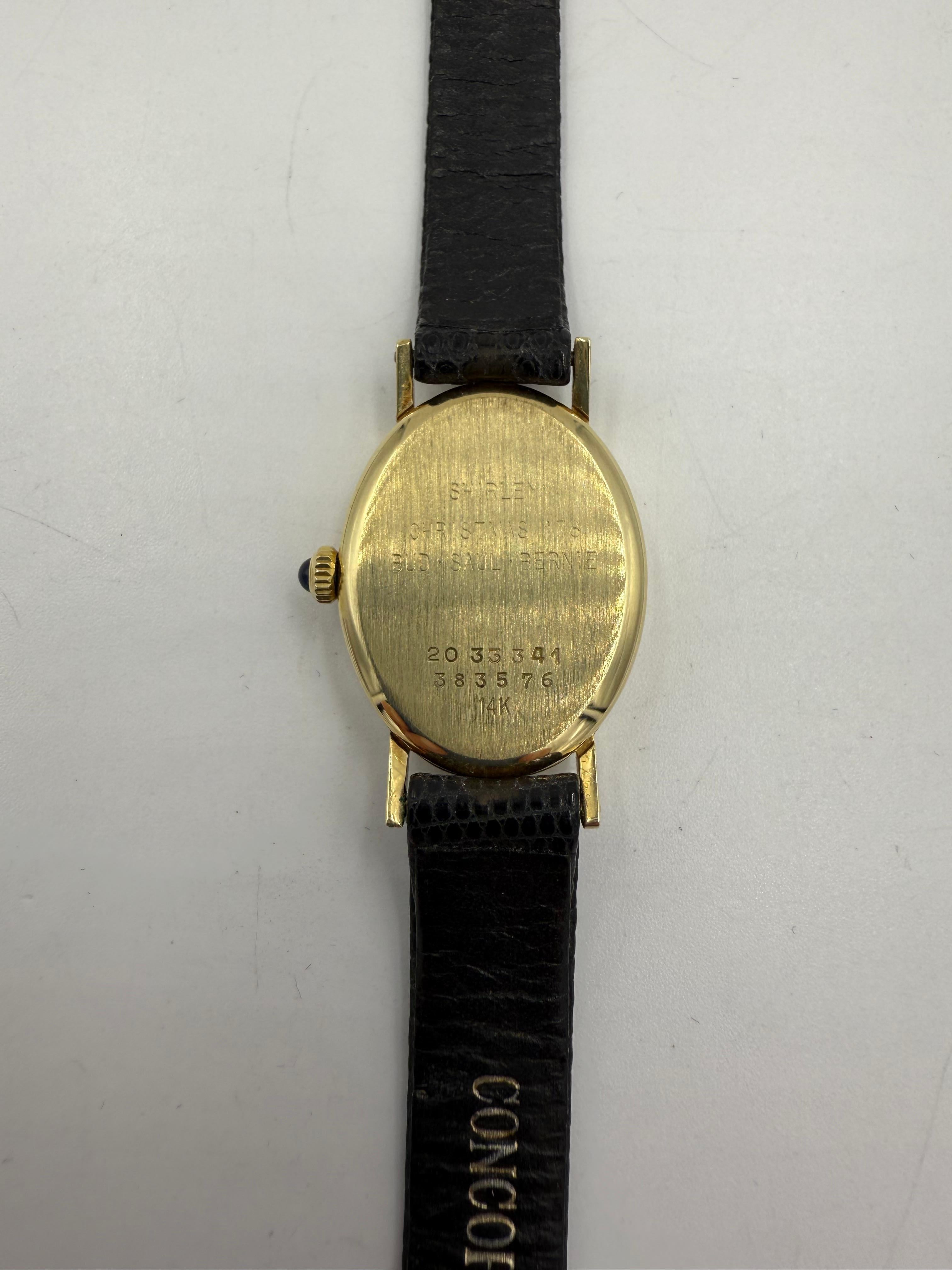 Reloj de pulsera Tiffany de oro amarillo de 14 quilates de los años 70 para señora, con correa de piel en venta 2