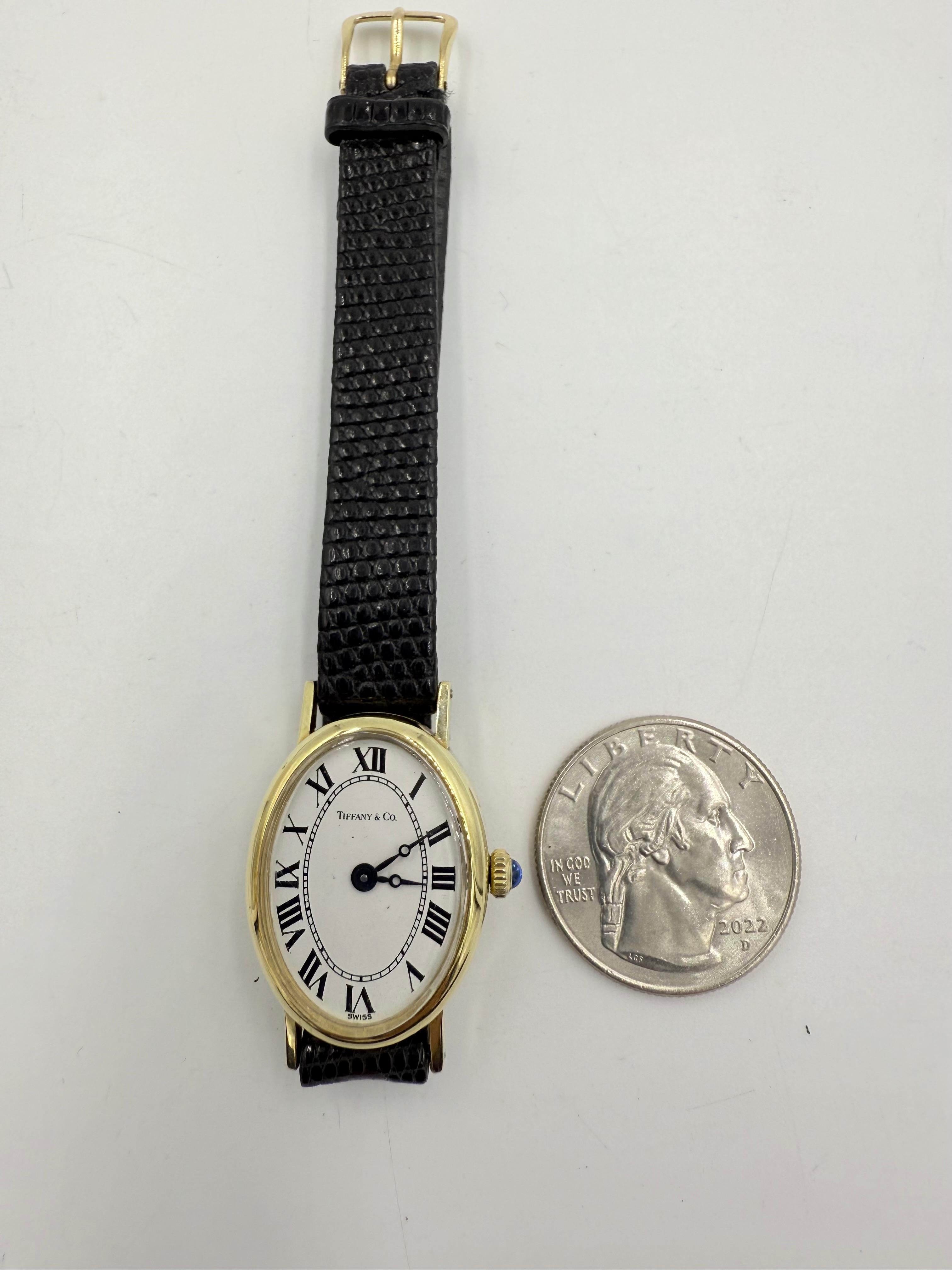 Reloj de pulsera Tiffany de oro amarillo de 14 quilates de los años 70 para señora, con correa de piel en venta 3