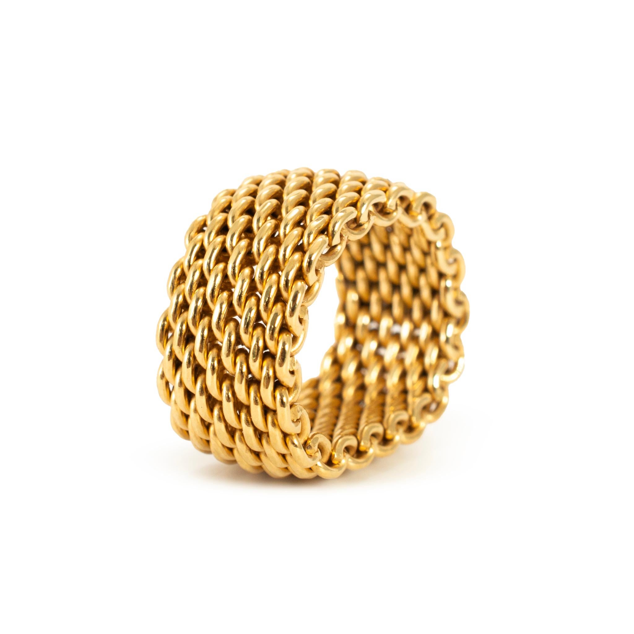 Ladies Tiffany & Co. 18K Yellow Gold Wide Somerset Mesh Band Ring im Zustand „Hervorragend“ im Angebot in Houston, TX