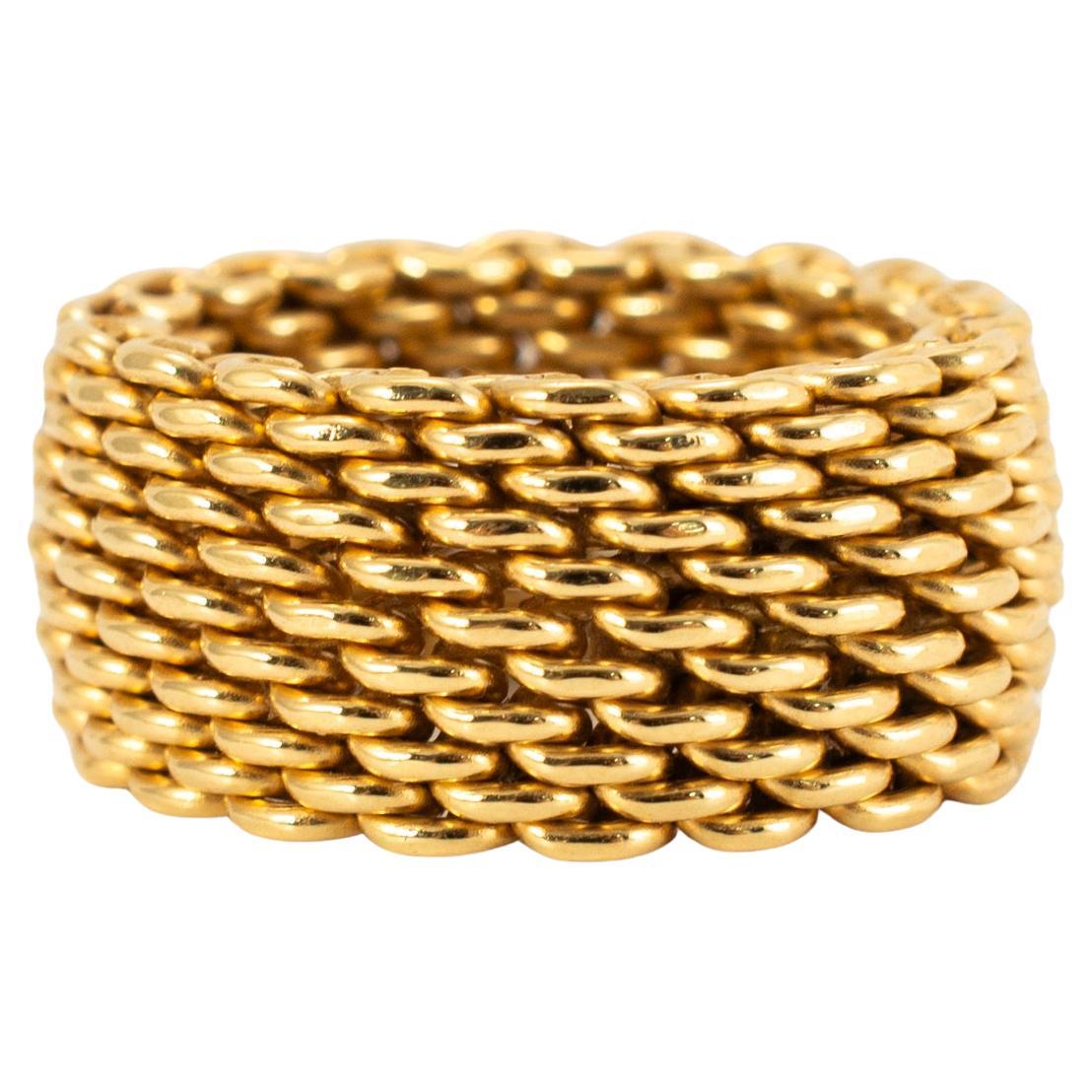 Ladies Tiffany
Co. 18K Yellow Gold Wide Somerset Mesh Band Ring
