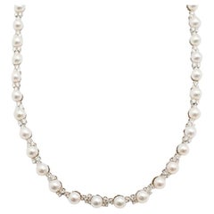 Ladies Tiffany & Co. Akoya Cultured Pearls Diamond Platinum Necklace