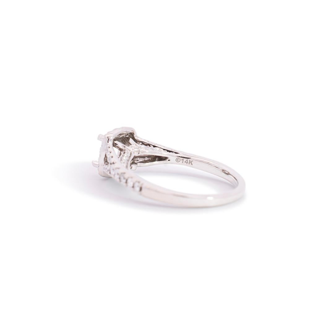 Women's Ladies Tolkowsky Legacy 14k White Gold Semi Mount Halo Diamond Engagement Ring For Sale