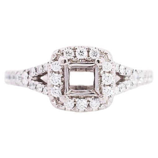 Damen Tolkowsky Legacy Verlobungsring aus 14k Weißgold mit Halbfassung und Halo-Diamant