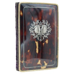 Ladies tortoiseshell aide memoire inlaid with silver and gold