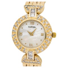 Ladies Tourneau 14k Gold 1.17ct Diamond Mother of Pearl Dial Quartz Luxury Watch