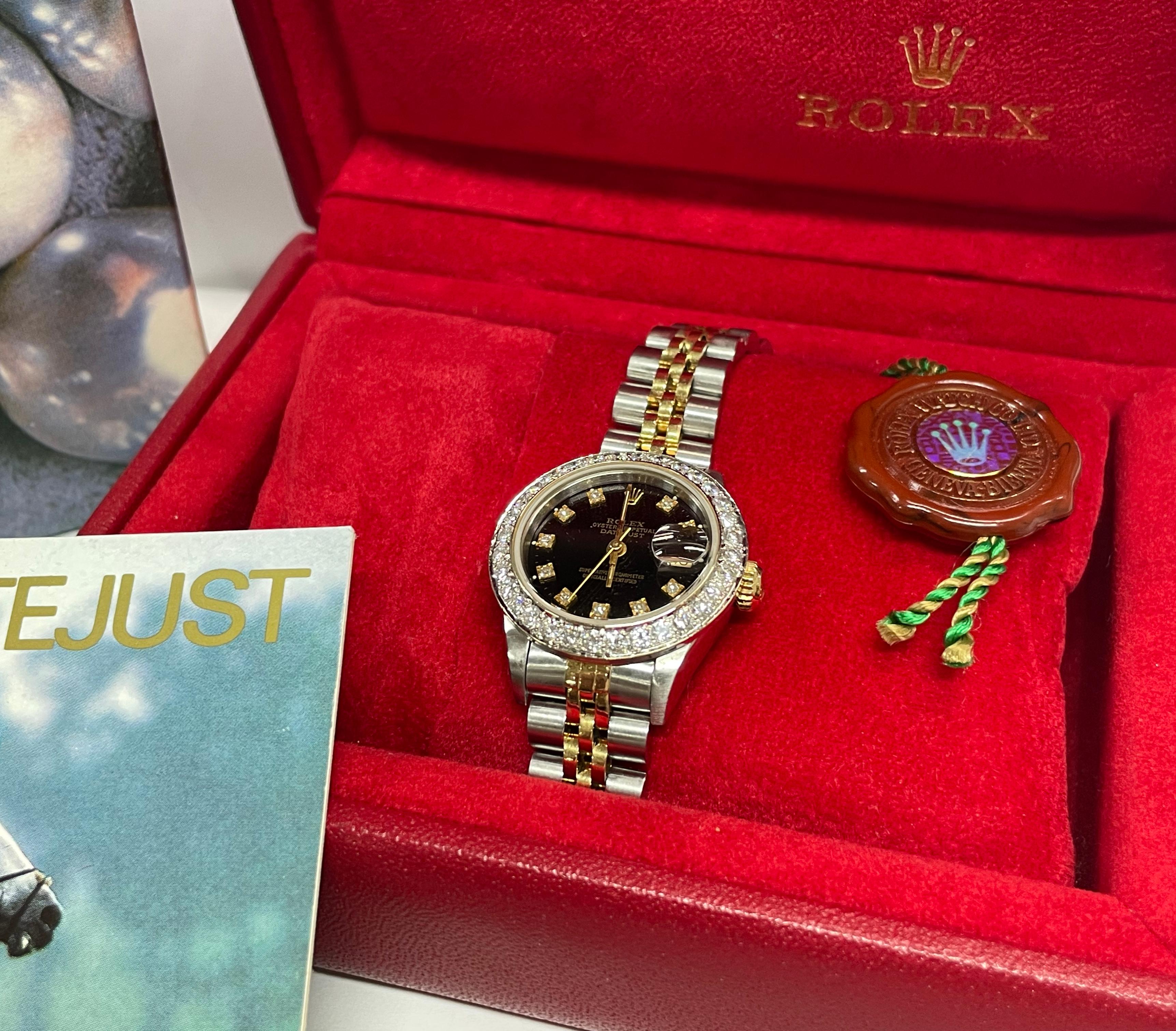 Ladies Two-Tone Rolex Oyster Perpetual Datejust Diamond Bezel Watch, Case/Box 2