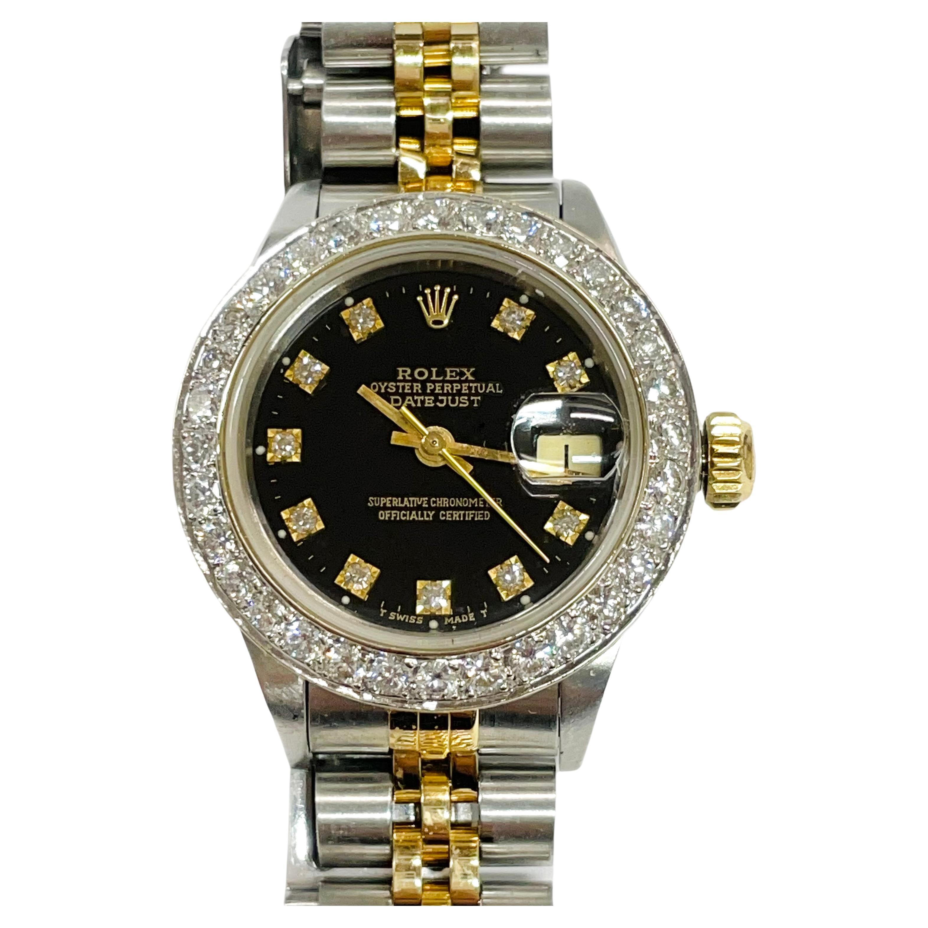 Ladies Rolex Oyster Perpetual Datejust Diamond Bezel Watch, 1954 For Sale at 1stDibs