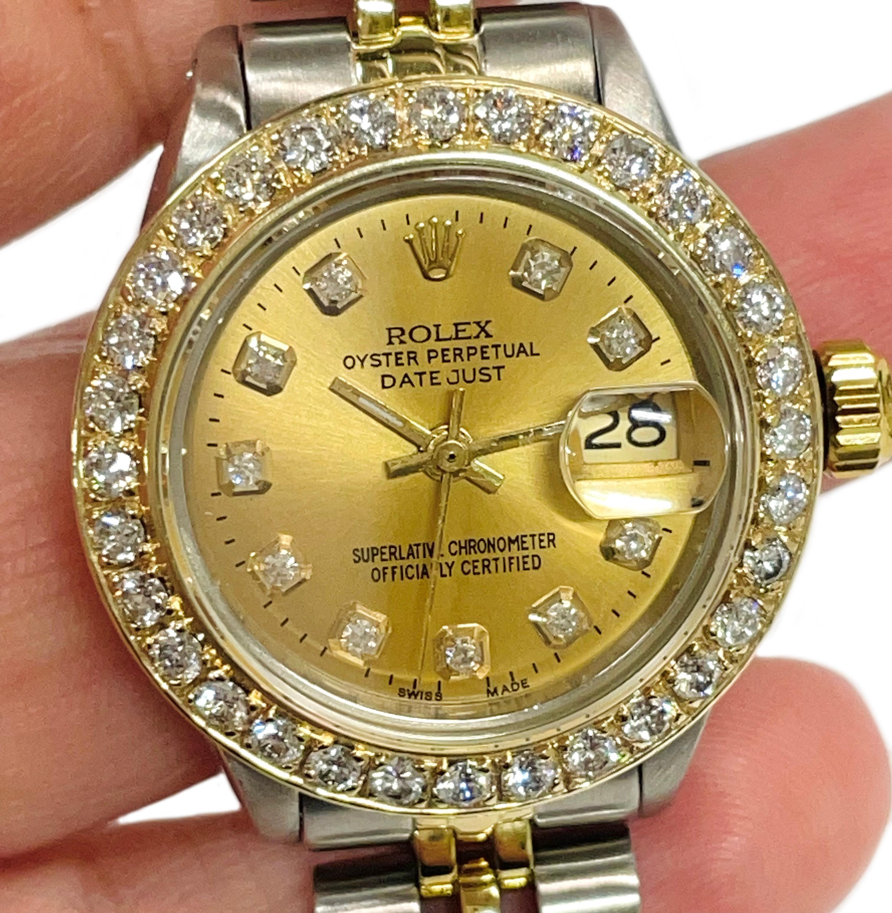 Women's Ladies Two-Tone Rolex Oyster Perpetual Datejust Diamond Bezel Watch