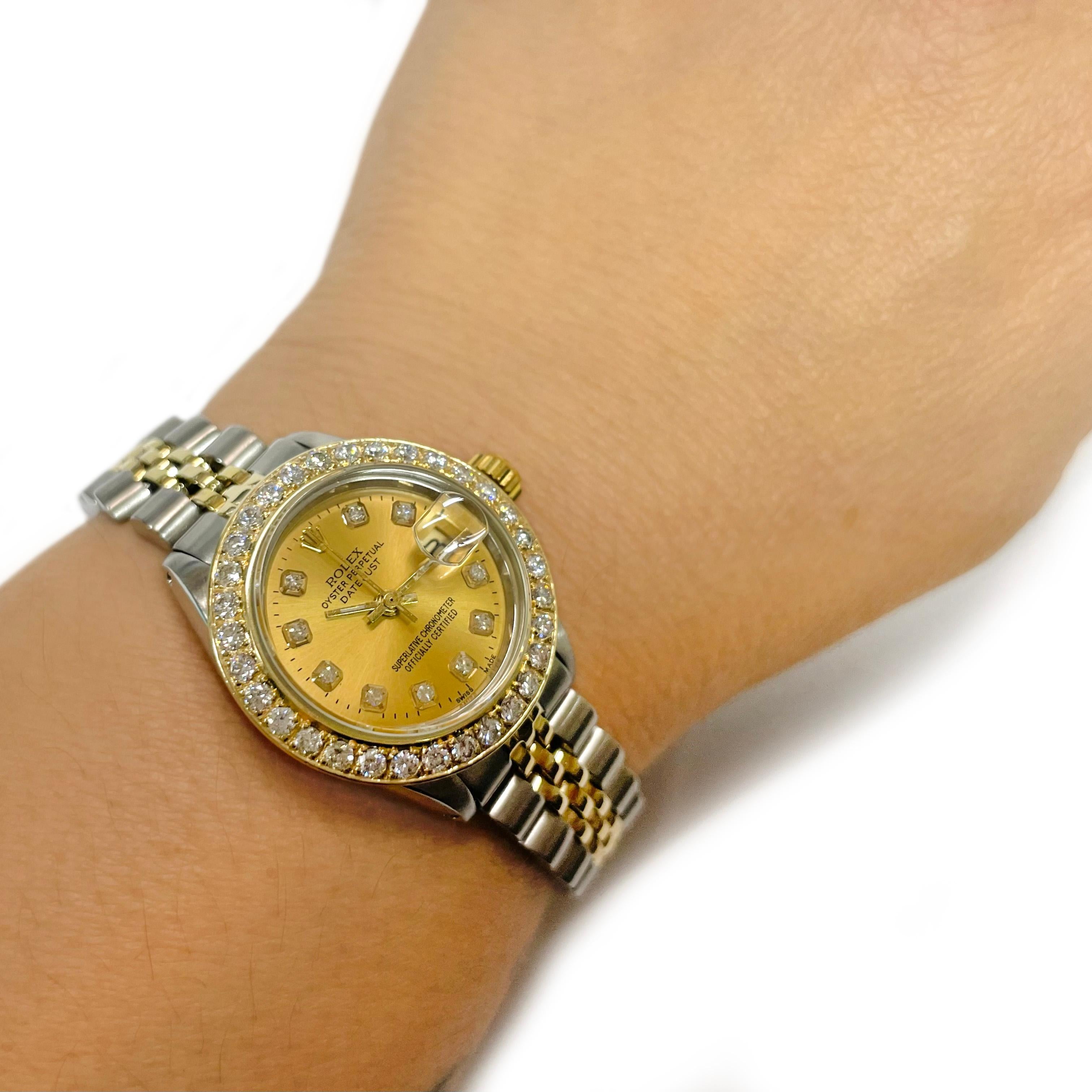 Ladies Two-Tone Rolex Oyster Perpetual Datejust Diamond Bezel Watch 1