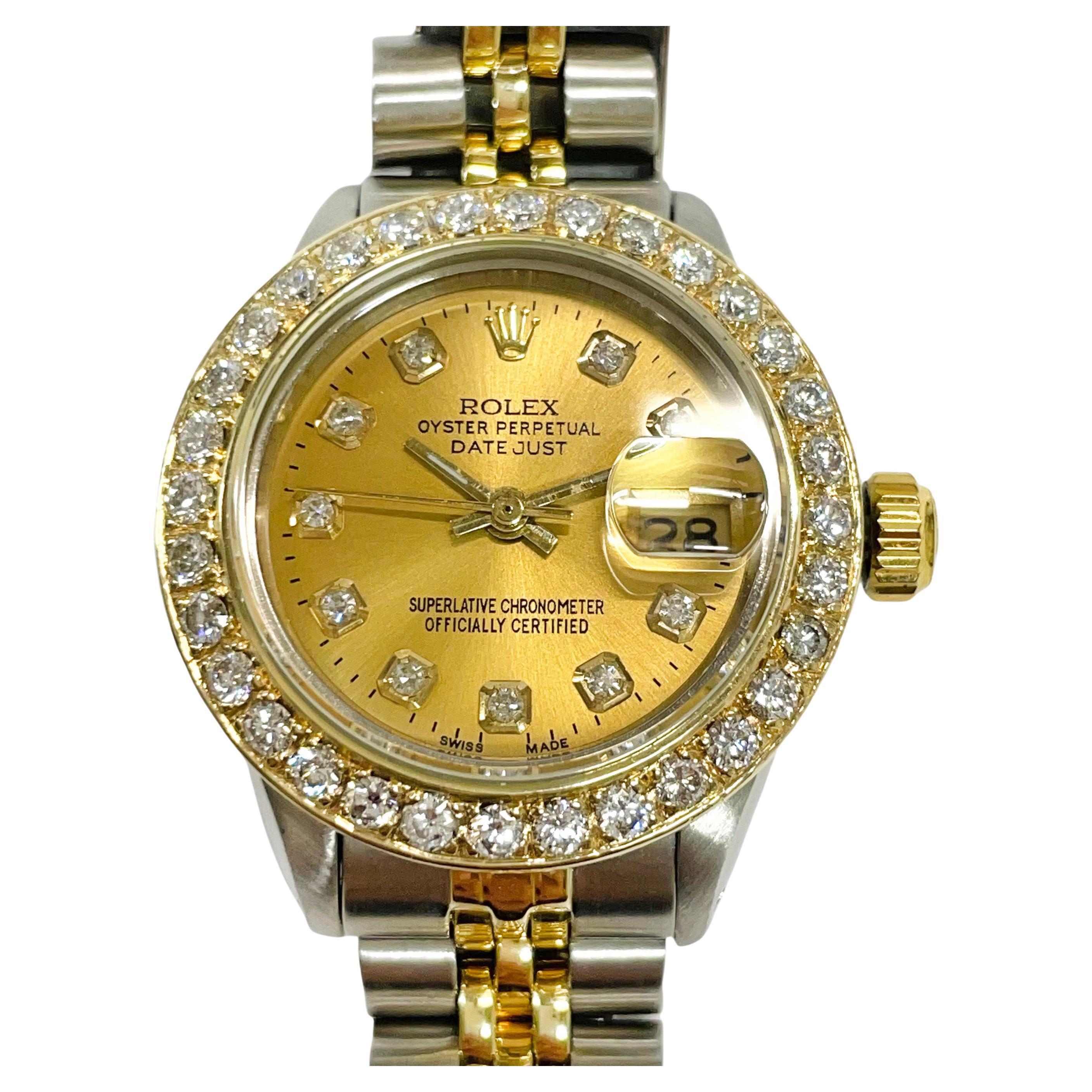 Ladies Two-Tone Rolex Oyster Perpetual Datejust Diamond Bezel Watch