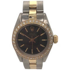 Ladies two tone Rolex with Black Dial and Diamond Bezel, circa 1980  