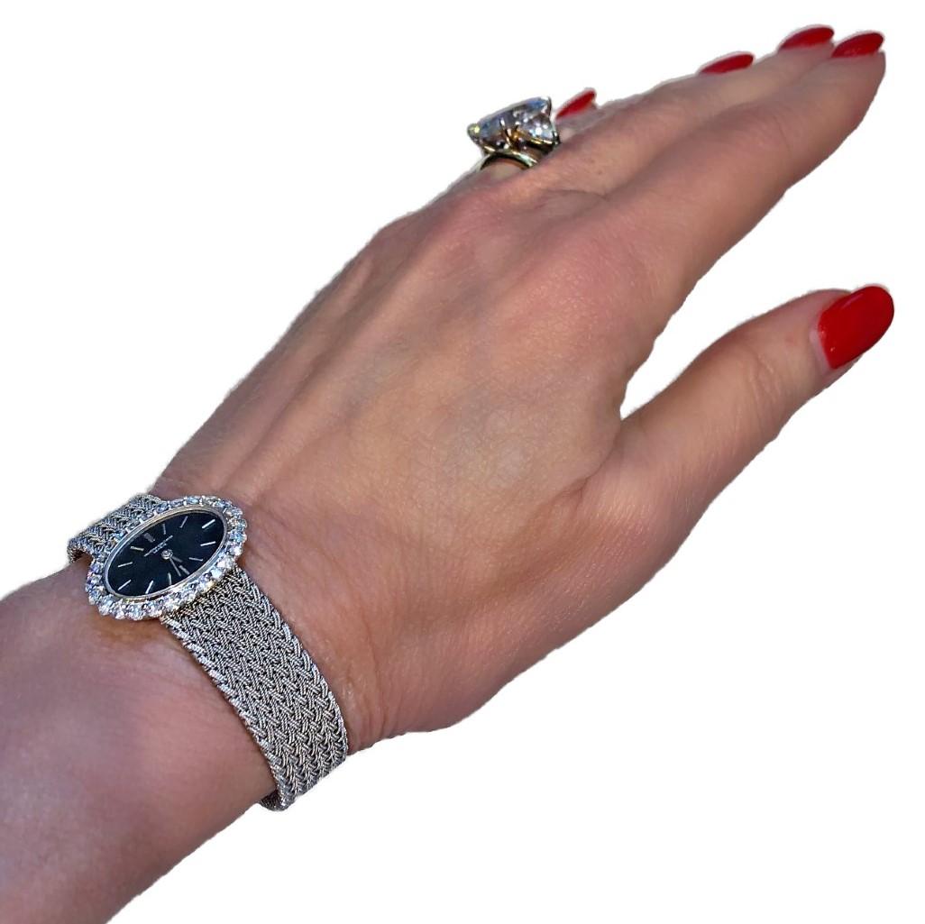 Ladies Vacheron Constantin White Gold Diamond Bezel Oval Black Dial Watch 1