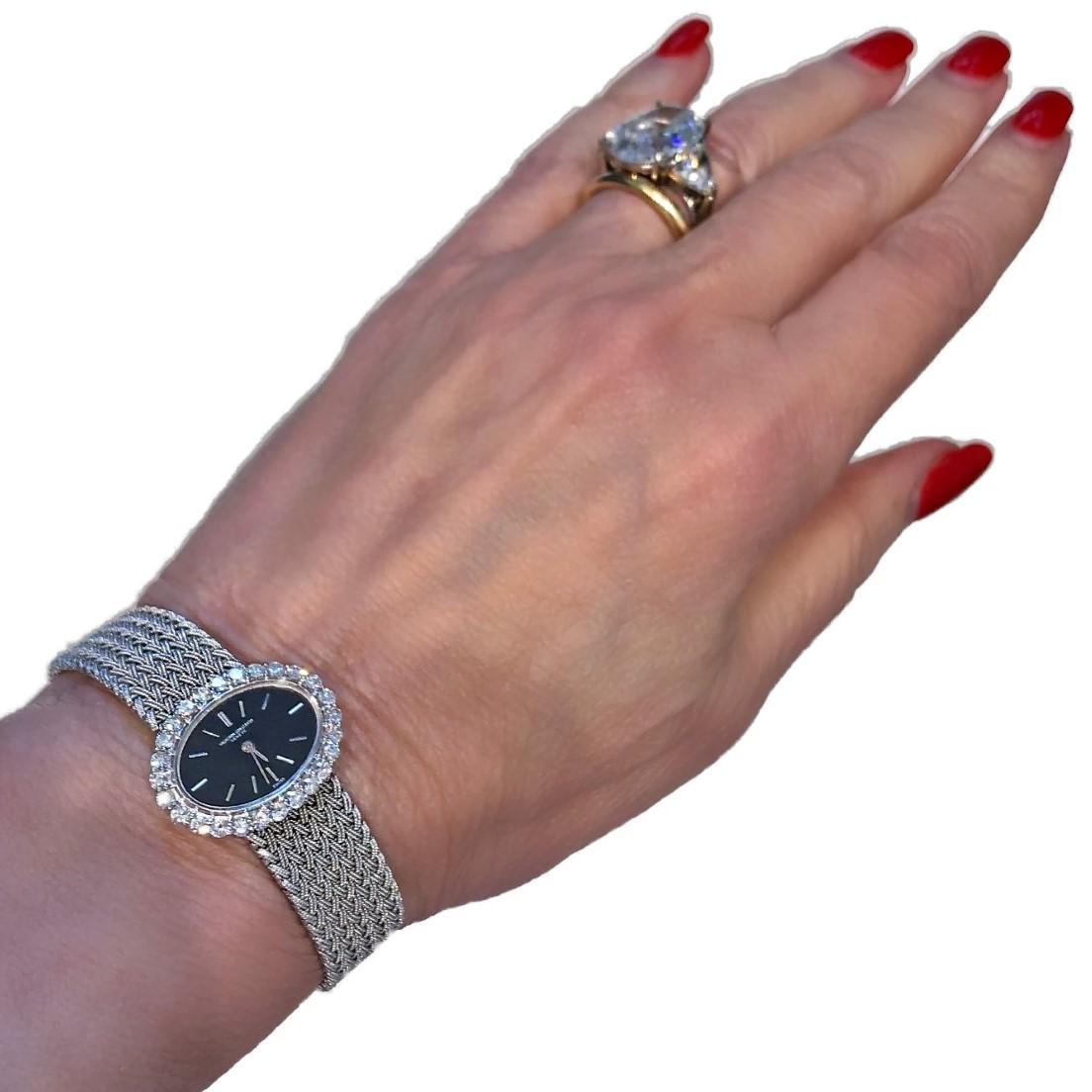 Women's Ladies Vacheron Constantin White Gold Diamond Bezel Oval Black Dial Watch