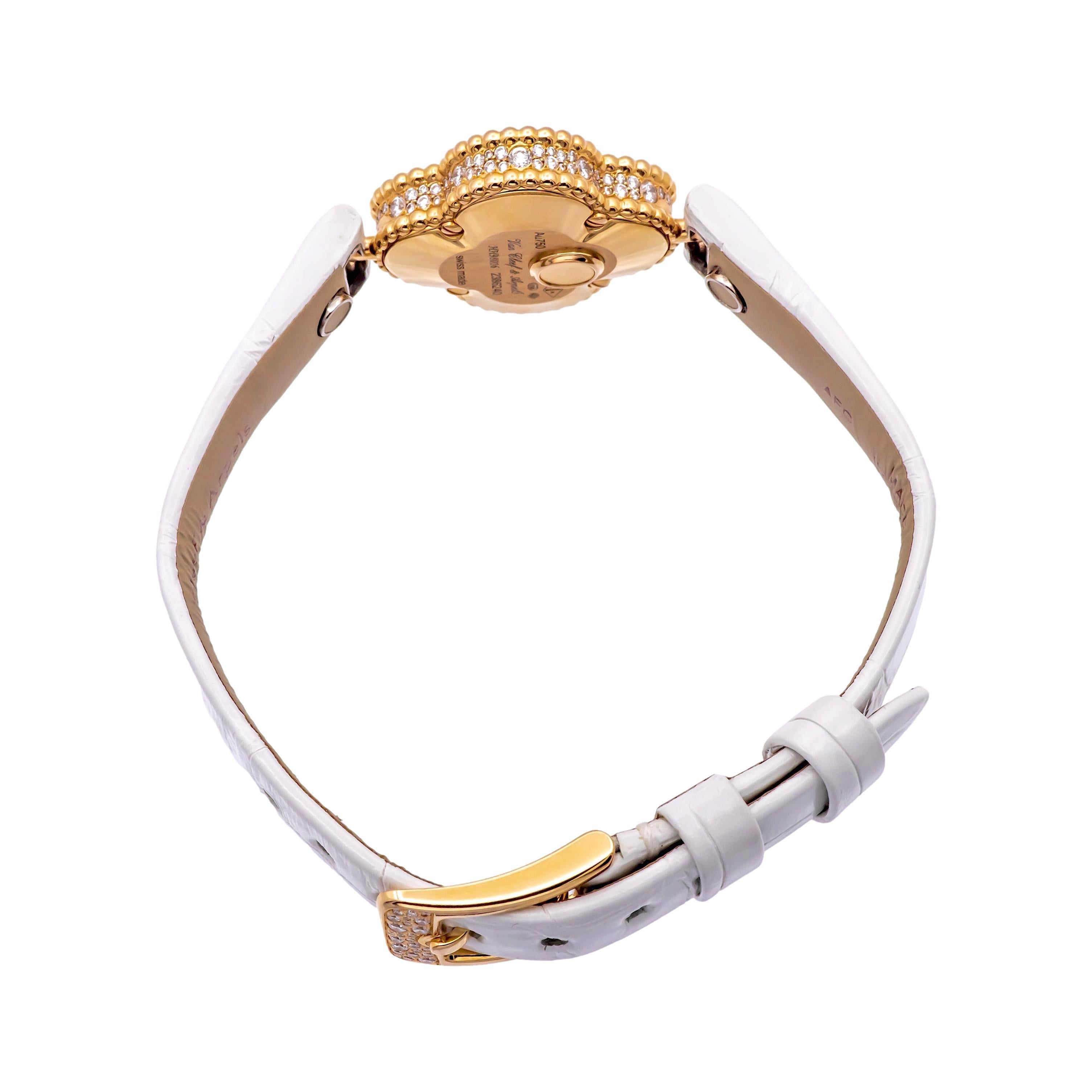 Women's Ladie's Van Cleef & Arpels 18K Rose Gold Sweet Alhambra Diamond Watch 23mm For Sale