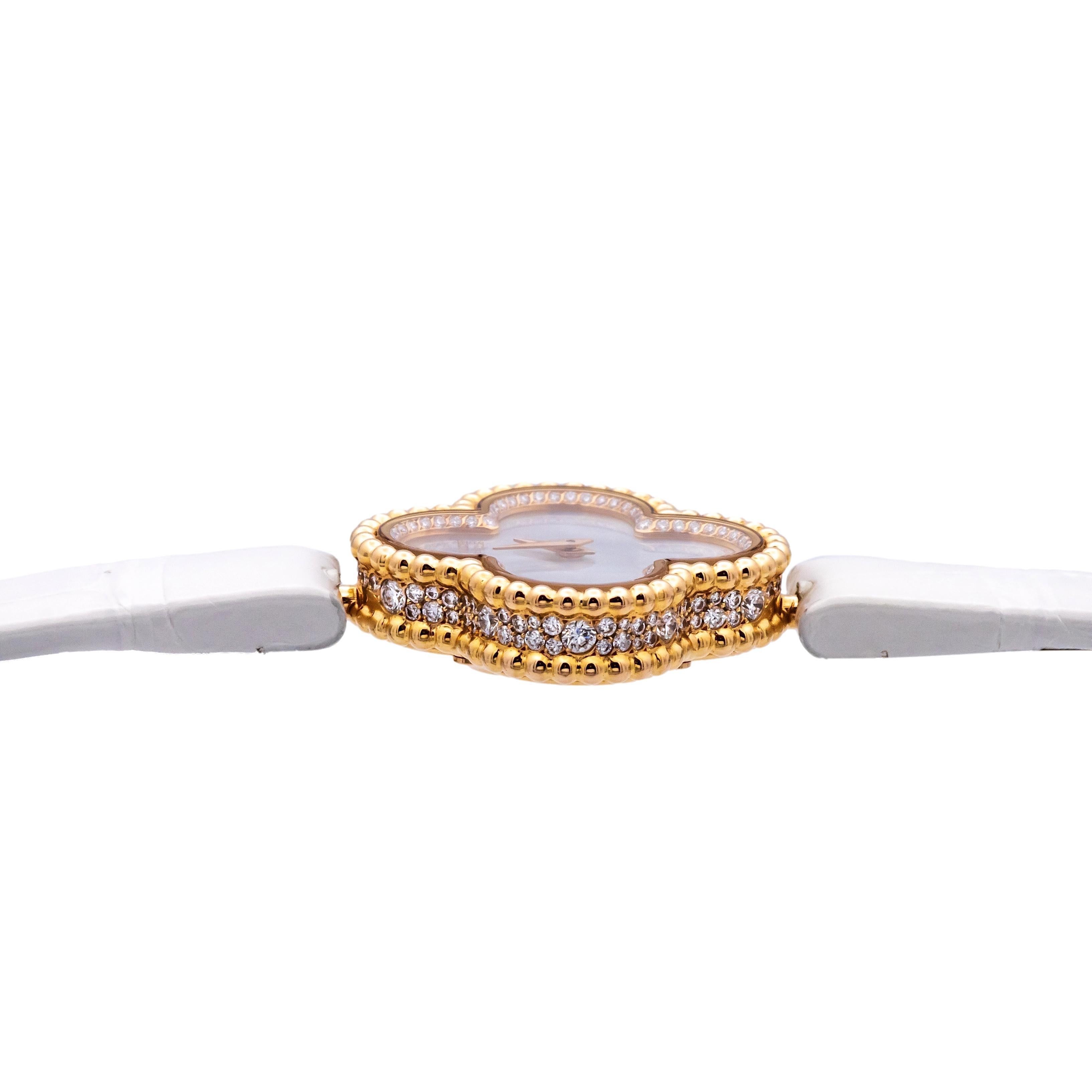 Ladie's Van Cleef & Arpels 18K Rose Gold Sweet Alhambra Diamond Watch 23mm For Sale 1
