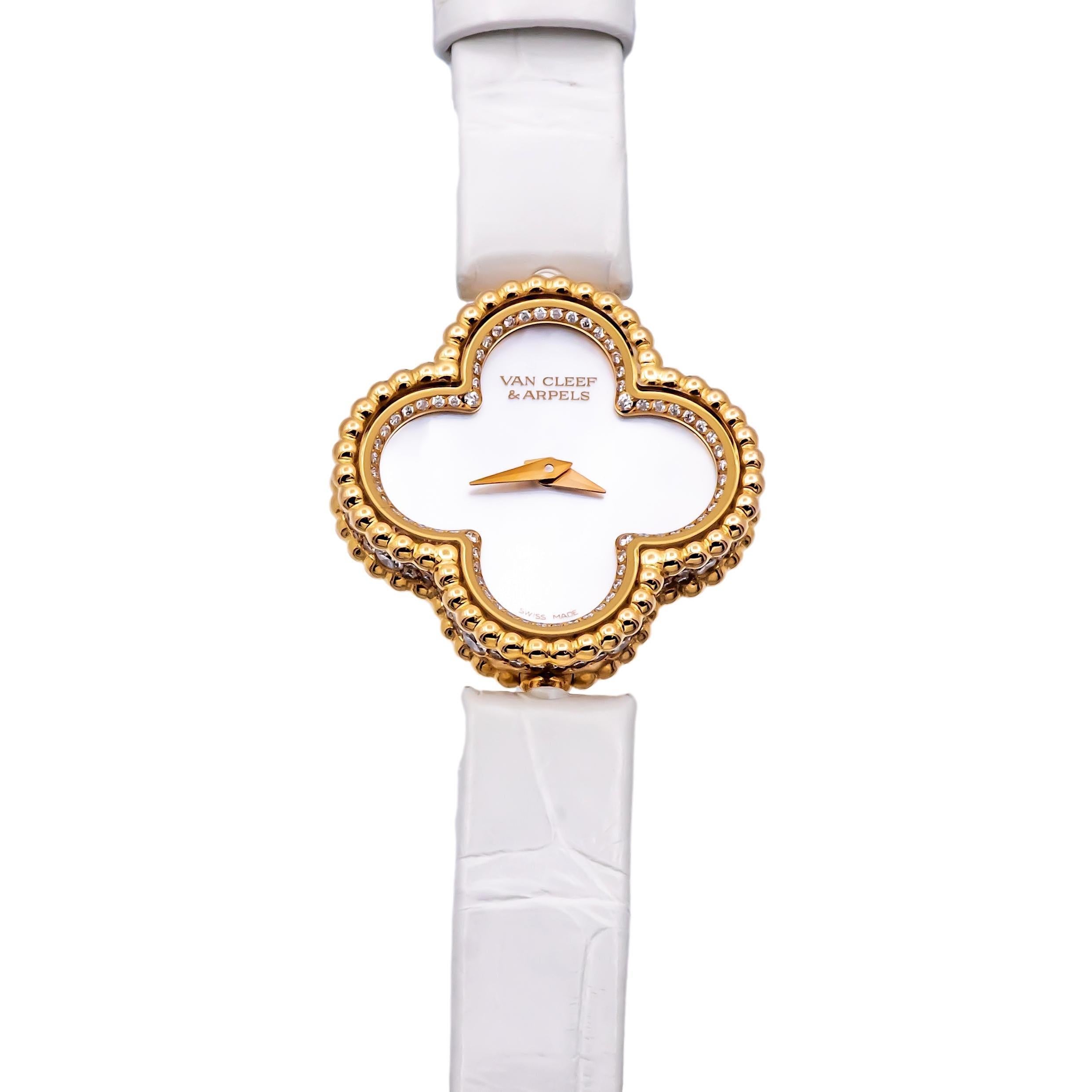 Ladie's Van Cleef & Arpels 18K Rose Gold Sweet Alhambra Diamond Watch 23mm For Sale 2