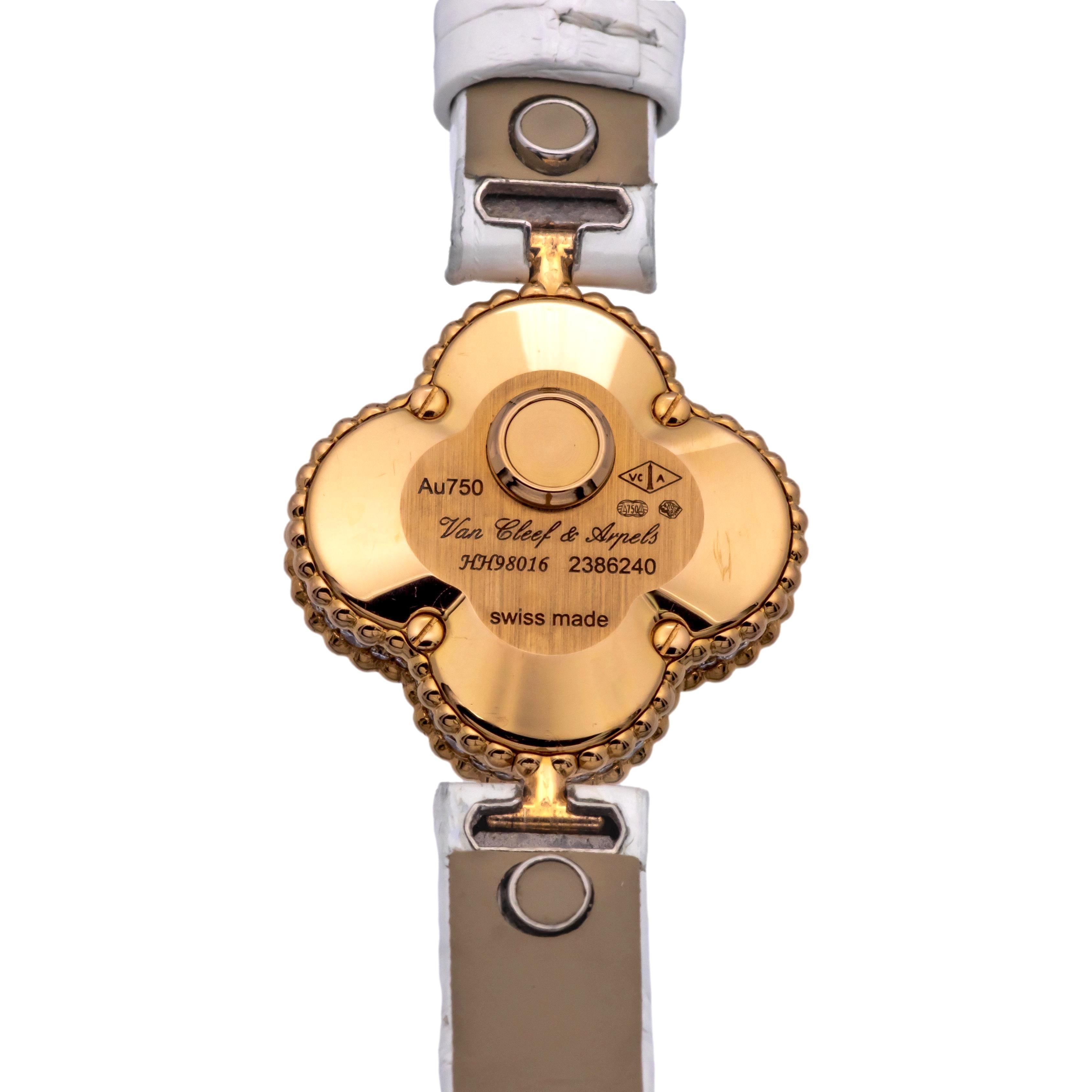 Ladie's Van Cleef & Arpels 18K Rose Gold Sweet Alhambra Diamond Watch 23mm For Sale 3