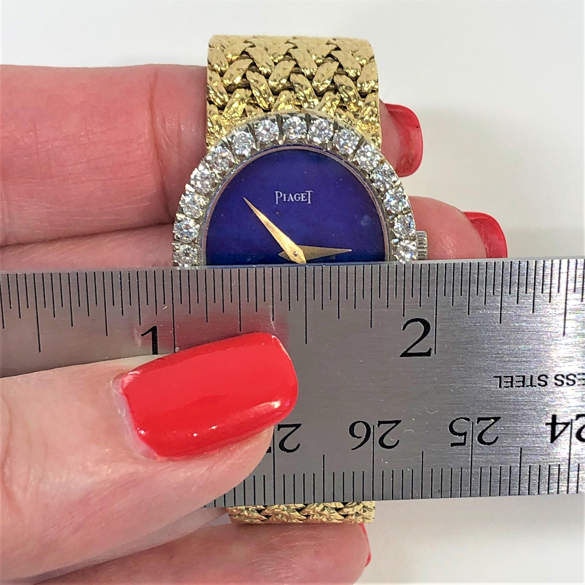 Ladies Vertical Oval Lapis Dial Diamond Bezel Yellow Gold Piaget Watch 6