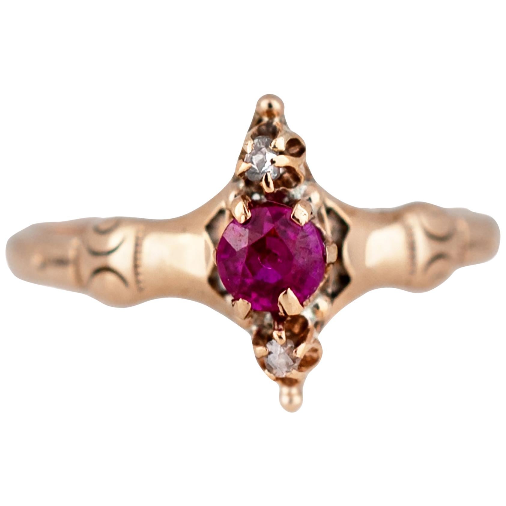 Ladies Victorian Natural Ruby and Diamond Ring For Sale