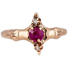 Antique Ladies Victorian Natural Ruby and Diamond Ring