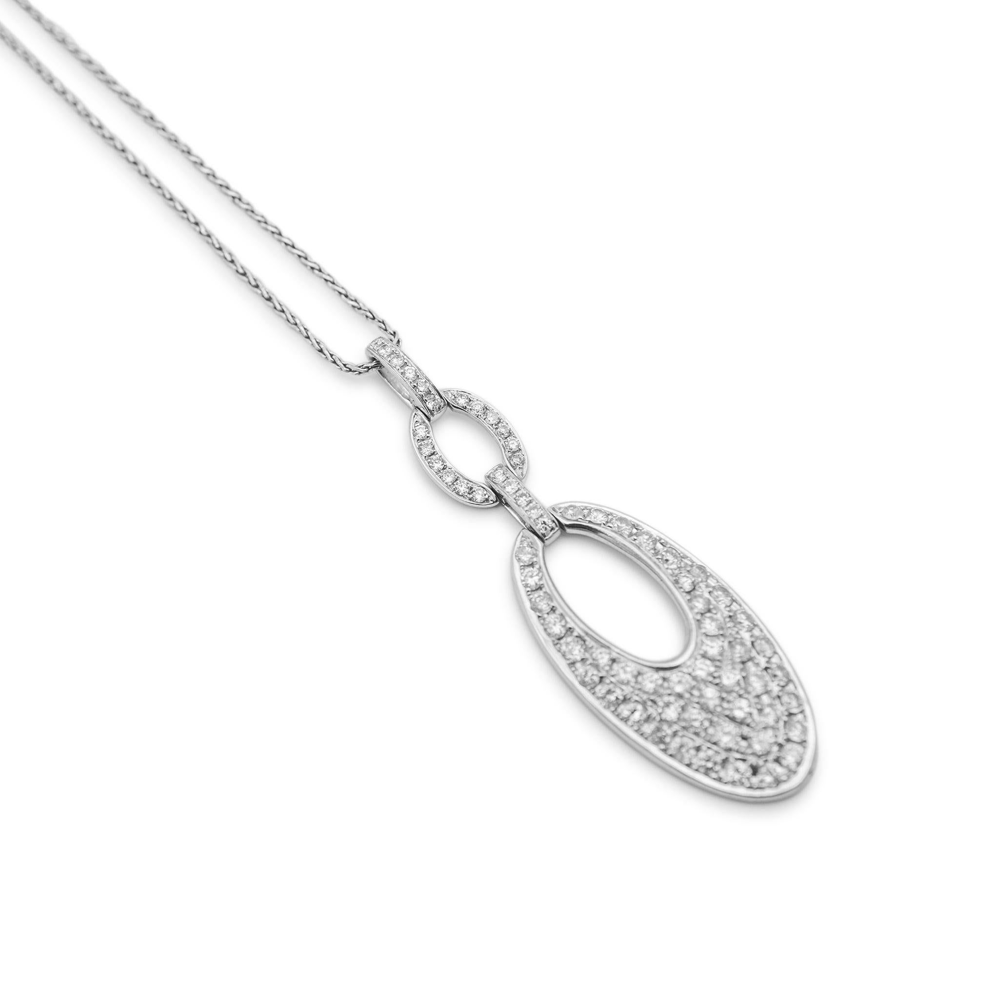 Ladies Vintage 14K White Gold Diamond Open Oval Pendant Necklace In Excellent Condition For Sale In Houston, TX