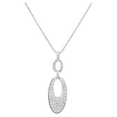 Ladies Vintage 14K White Gold Diamond Open Oval Pendant Necklace