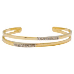 Ladies Retro 14K Yellow Gold Diamond Cuff Bangle Bracelet