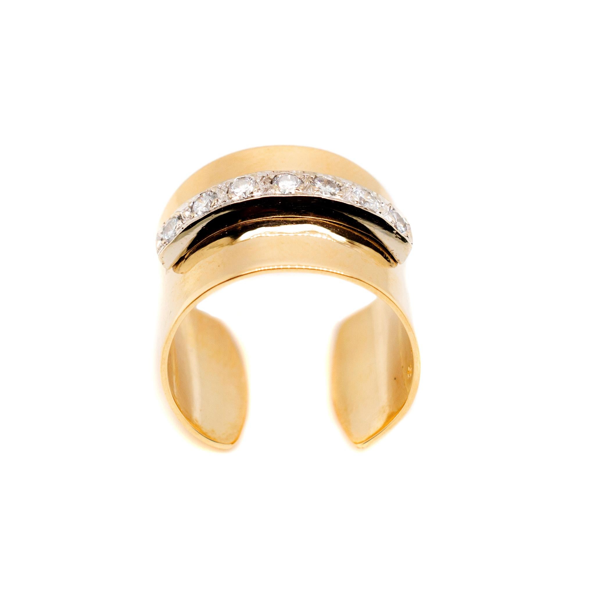 Ladies Vintage 14K Yellow Gold Diamond Open Wedding Band Ring For Sale 2