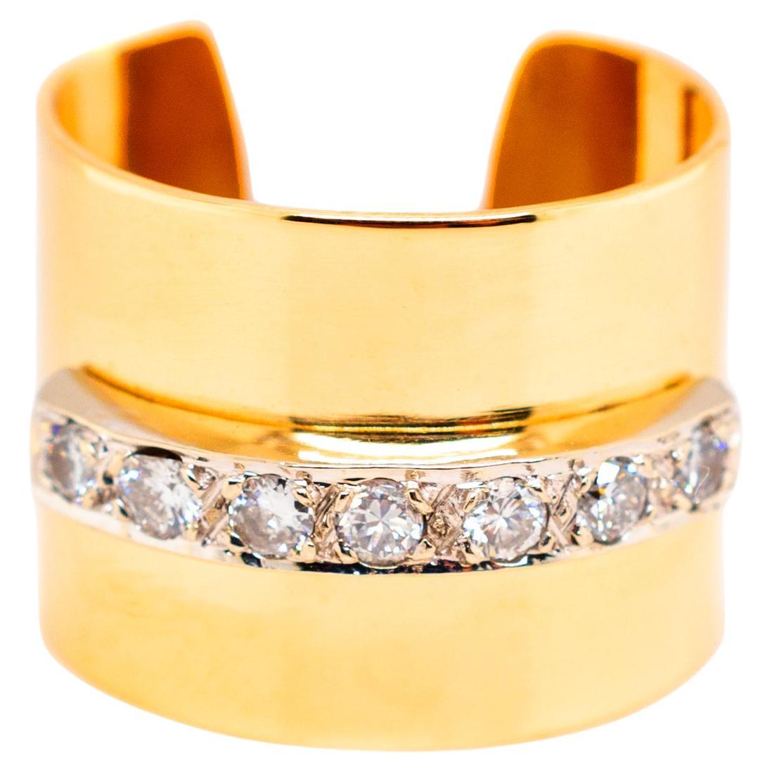 Ladies Vintage 14K Yellow Gold Diamond Open Wedding Band Ring For Sale