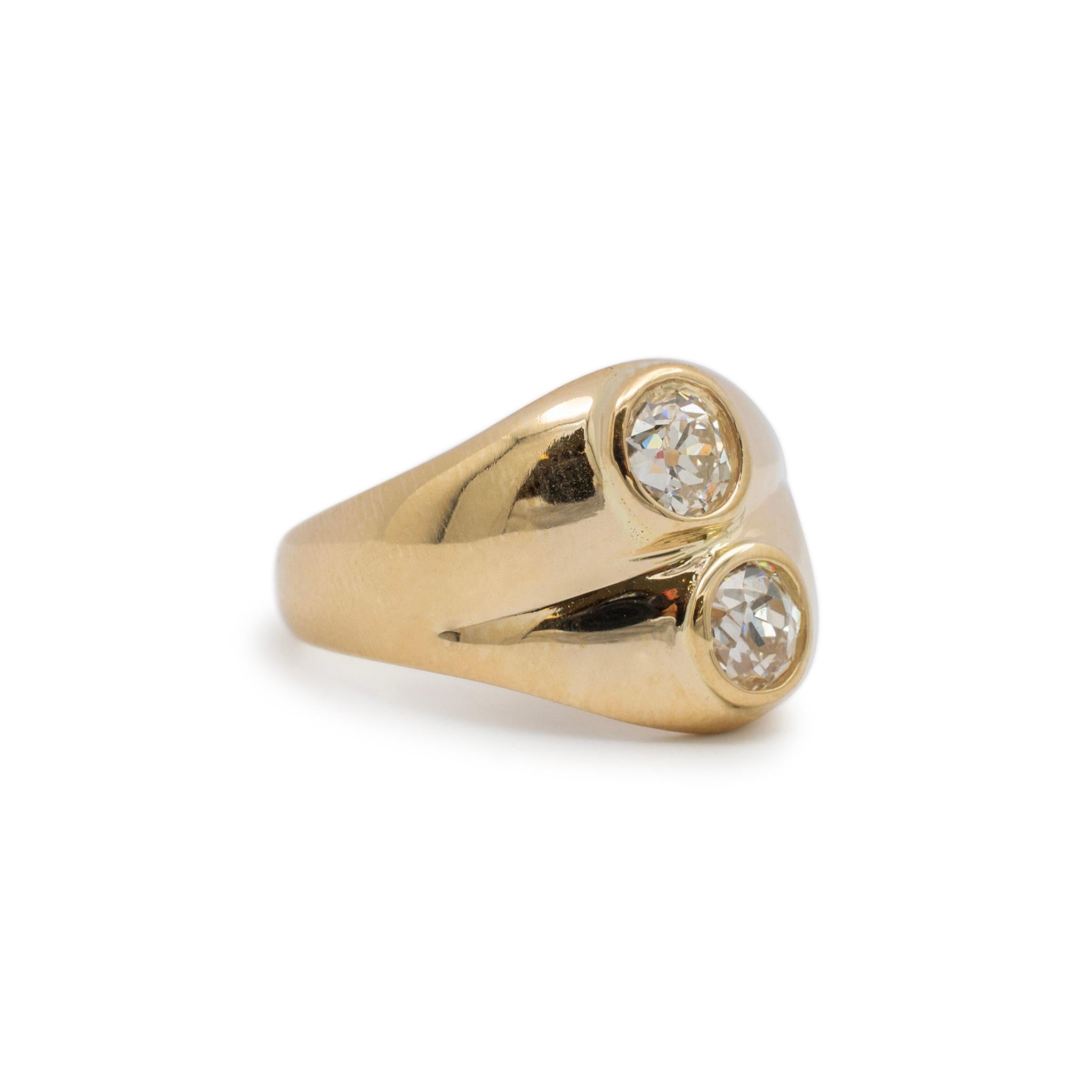 Old European Cut Ladies Vintage 14K Yellow Gold Double Old European Cocktail Ring For Sale