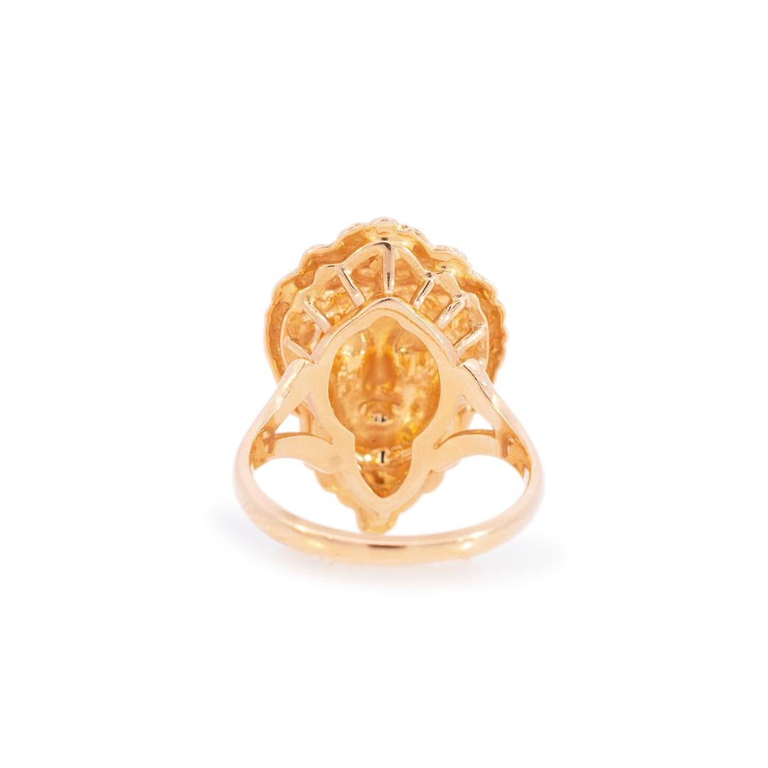 Ladies Vintage 14k Yellow Gold Queen of Sheba Diamond Cocktail Ring In Excellent Condition In Houston, TX