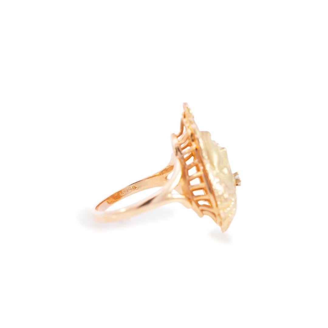 Women's Ladies Vintage 14k Yellow Gold Queen of Sheba Diamond Cocktail Ring