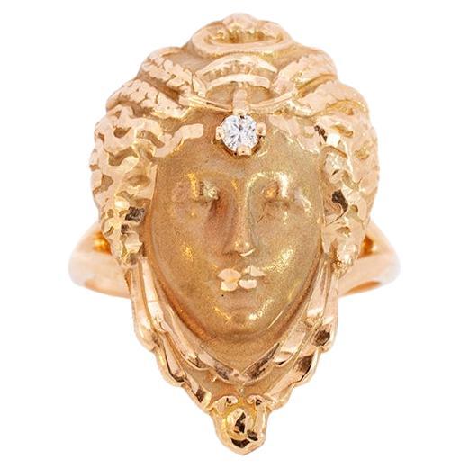 Ladies Vintage 14k Yellow Gold Queen of Sheba Diamond Cocktail Ring