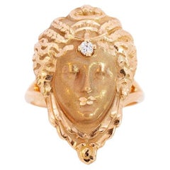 Ladies Vintage 14k Yellow Gold Queen of Sheba Diamond Cocktail Ring