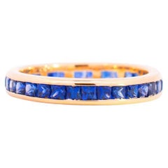 Ladies Vintage 14k Yellow Gold Sapphires Full Eternity Cocktail Band