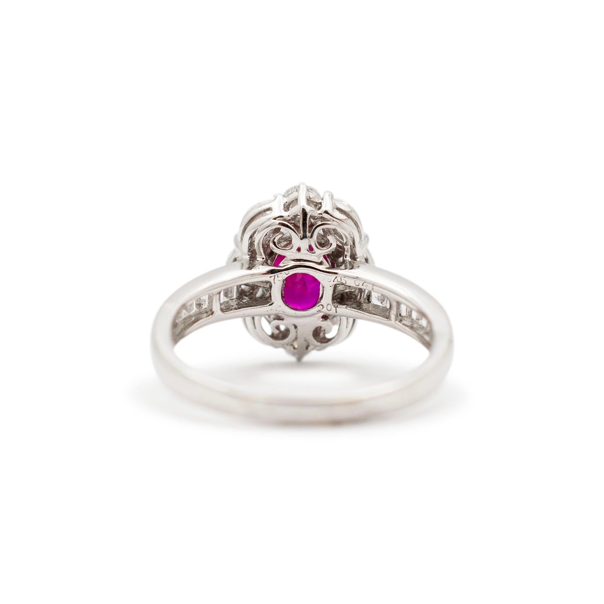 Women's Ladies Vintage 18K White Gold 1.04ct. Gia Oval Ruby Halo Diamond Cocktail Ring For Sale