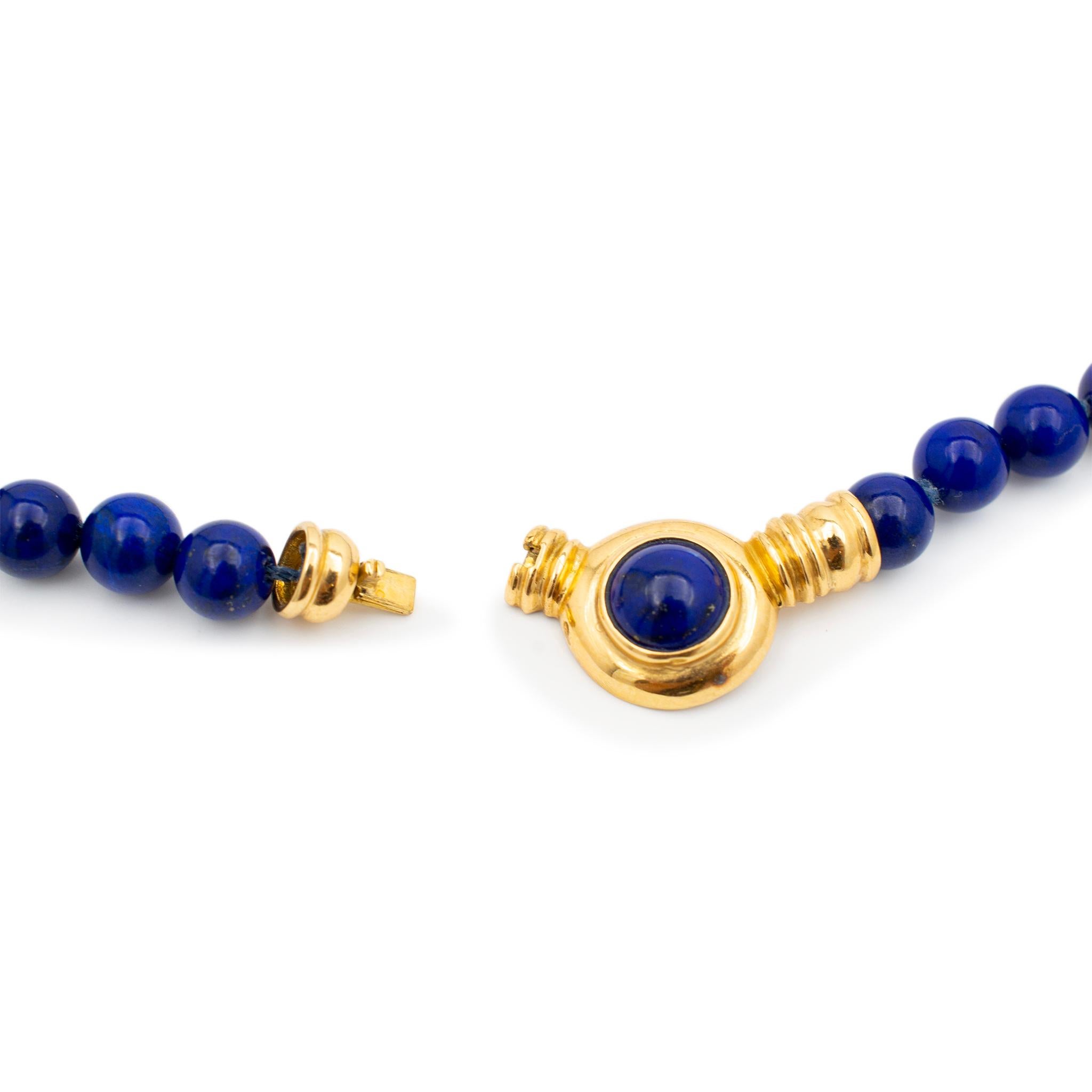 Women's Ladies Vintage 18K Yellow Gold Lapis Lazuli Bead Pendant Necklace For Sale