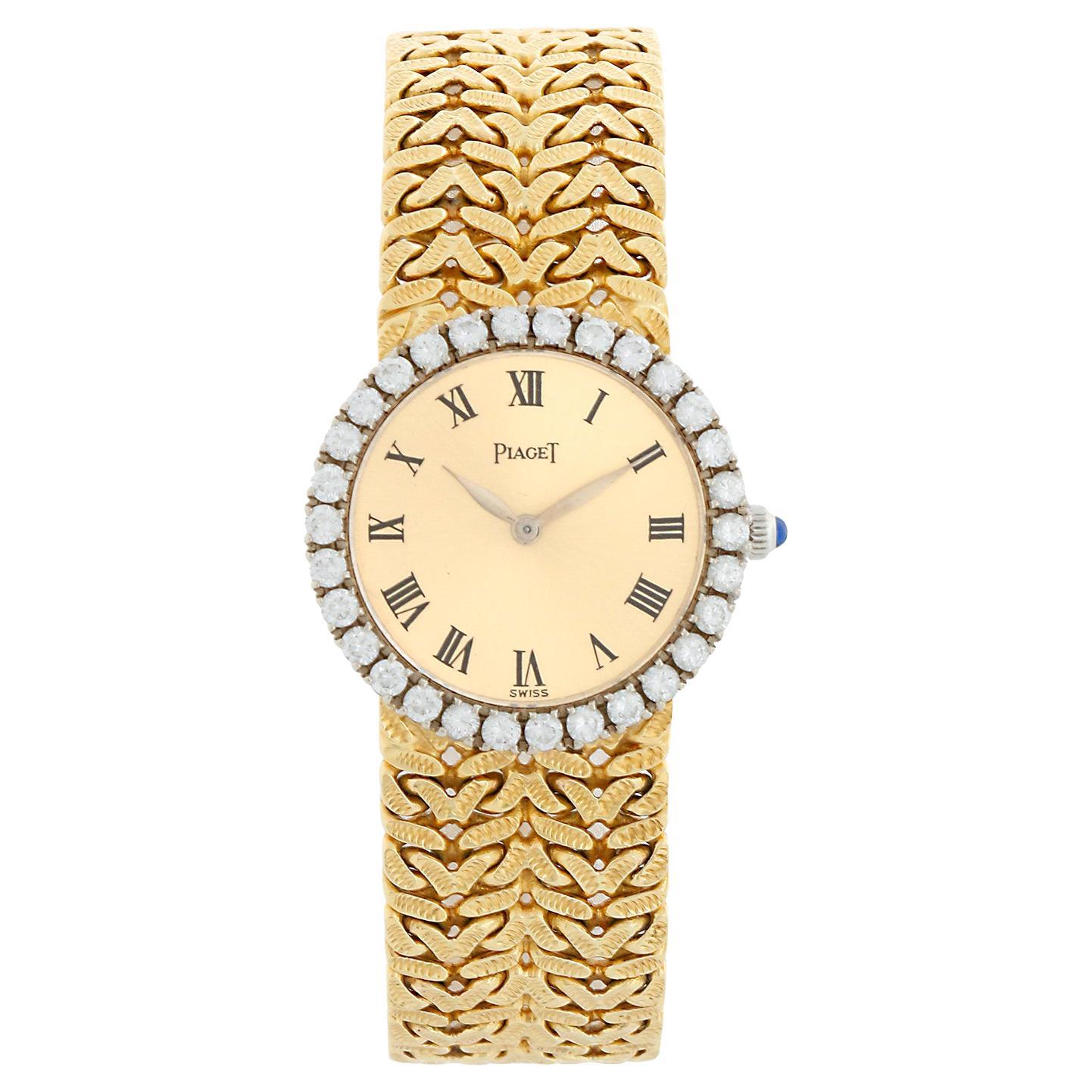 Damen Vintage 18k Gelbgold Piaget mit Diamanten 9190 im Angebot
