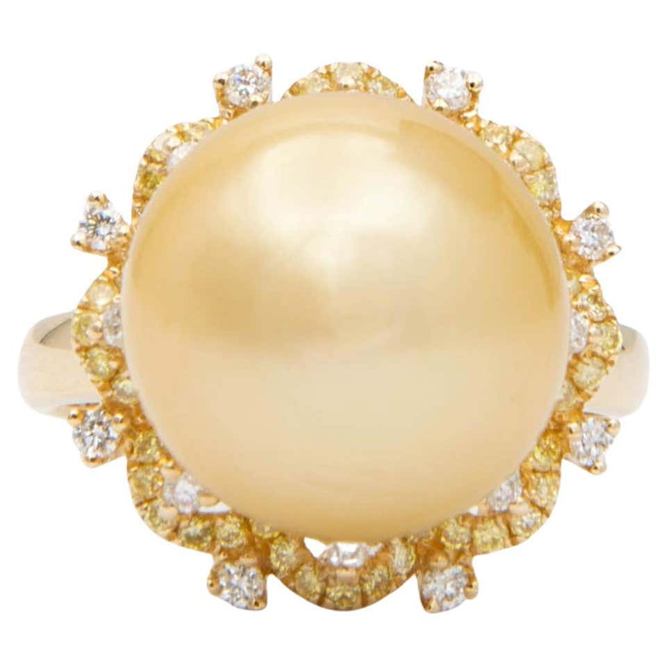 Sea Gold Rings Coral Reef Gold South Sea Pearl and Diamond 18K Yellow Gold Ring For ...