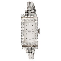 Damen Vintage Art Deco Cocktail Uhr in einem verzierten 18k Weißgold & Diamant